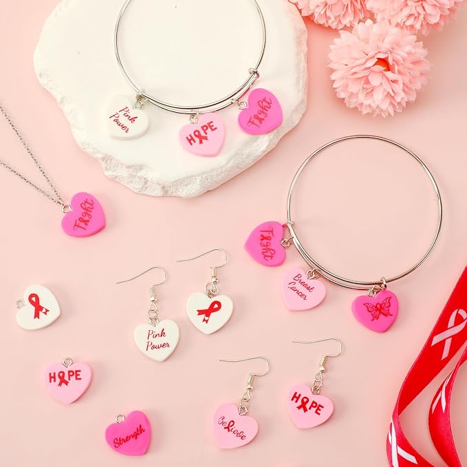 Augshy 64 Pcs Breast Cancer Awareness Resin Charms, Breast Cancer Conversation - Image 4
