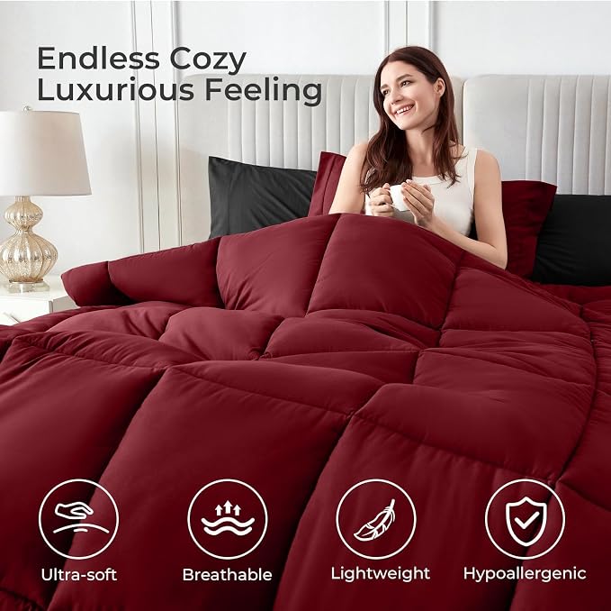Sasttie Red & Black California King Comforter Set, 7 Pieces Cal King Bed in a - Image 2