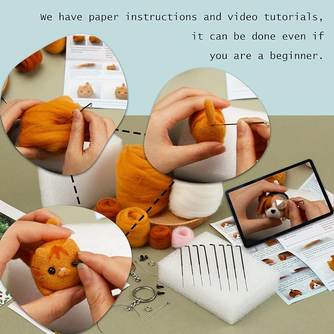 SHWAKK Needle Felting Kit, Felting Pad, Felting Wool, Felting Needles, Keychain - Image 3