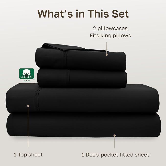 California Design Den Soft 100% Cotton King Size Bed Sheets Set, 400 TC Good - Image 4