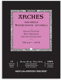 Arches Aquarelle Watercolor Pad, Hot Pressed, 140lb/300gsm, 12 Sheet, 9x12 inch by ARCHES