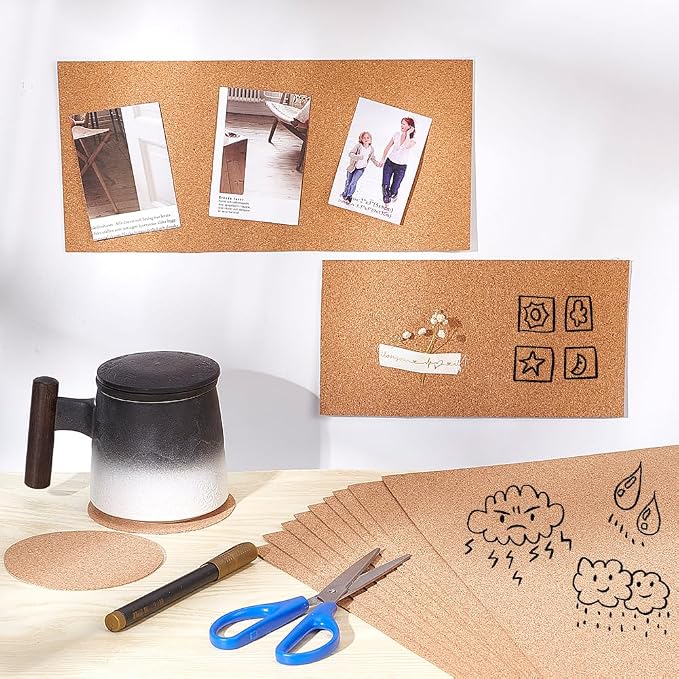 BENECREAT 10 Pack 17.7x13.8 Self-Adhesive Cork Sheets Rectangle Insulation Cork - Image 6