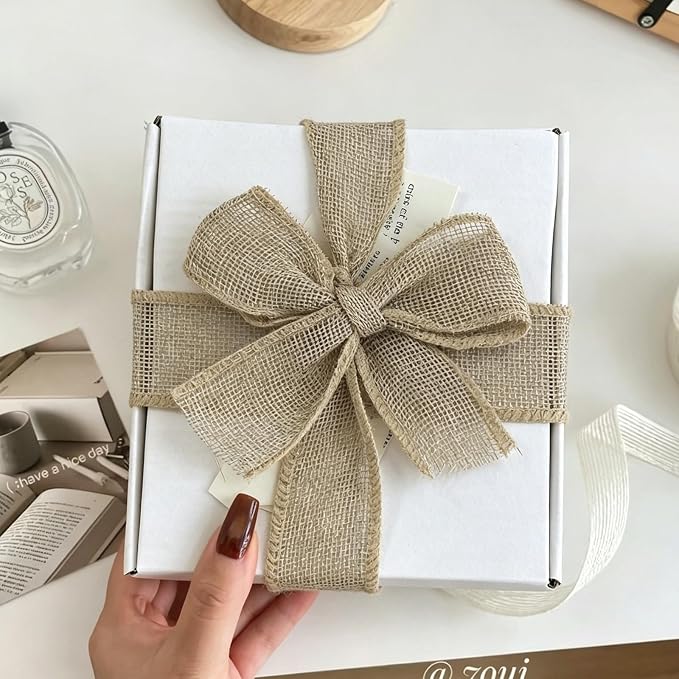 Burlap Ribbon 1-1/2 inch X 10 Yard Natural Linen Wired Ribbon | Linen Woven - Image 4