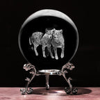 3D Wolf Crystal Ball with Stand Lase Engraved Glass Sphere Paperweight Wolf by Unknown