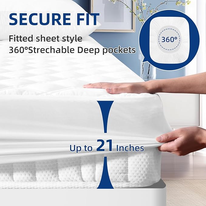 MEELUS Padded King Mattress Protector, Breathable Waterproof Mattress Pad Cover - Image 5