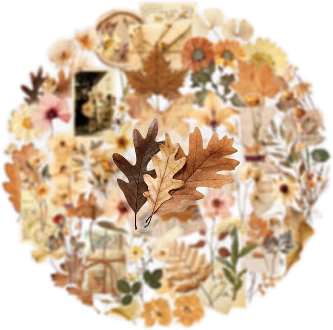 50 Pcs Dried Flower Stickers Aesthetic Autumn PET Transparent Stickers Vintage - Image 7