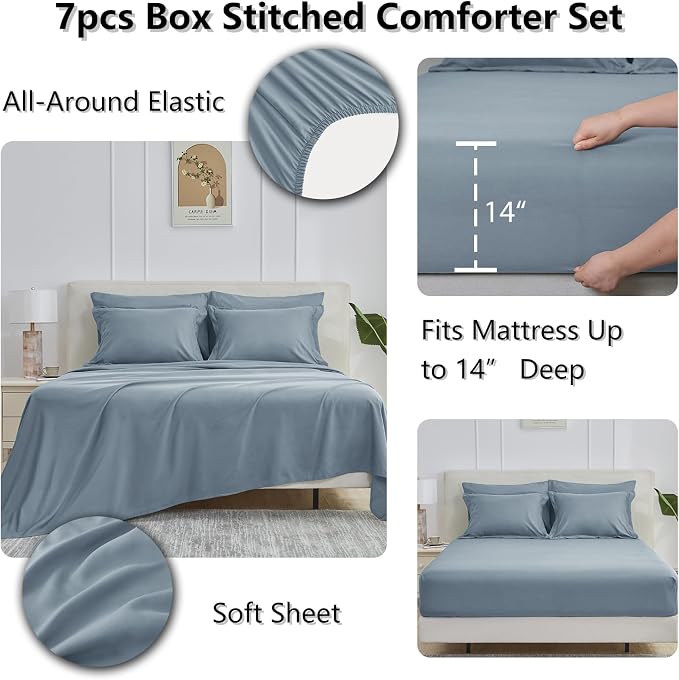 CozyLux Oversized Queen Comforter Sets Grayish Blue, 7 Pieces Bed in a Bag - Image 6