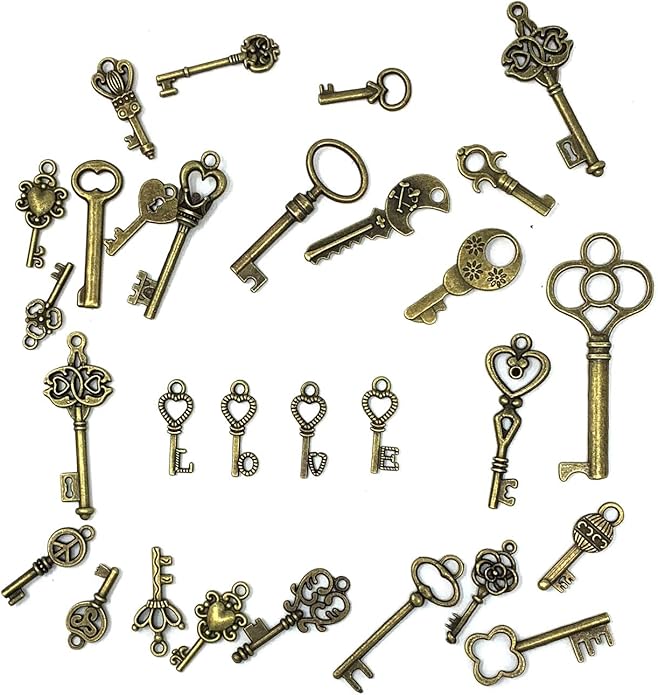 125 PCS Vintage Skeleton Key Set Charms, JIALEEY Mixed Antique Style Bronze - Image 3