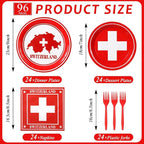 96pcs Switzerland Party Supplies Tableware Set Swiss Flag Party Paper Plates - Image 2