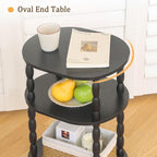 MaxSmeo Black Side Table with Charging Station, 3-Tier Small Oval End Table - Image 7