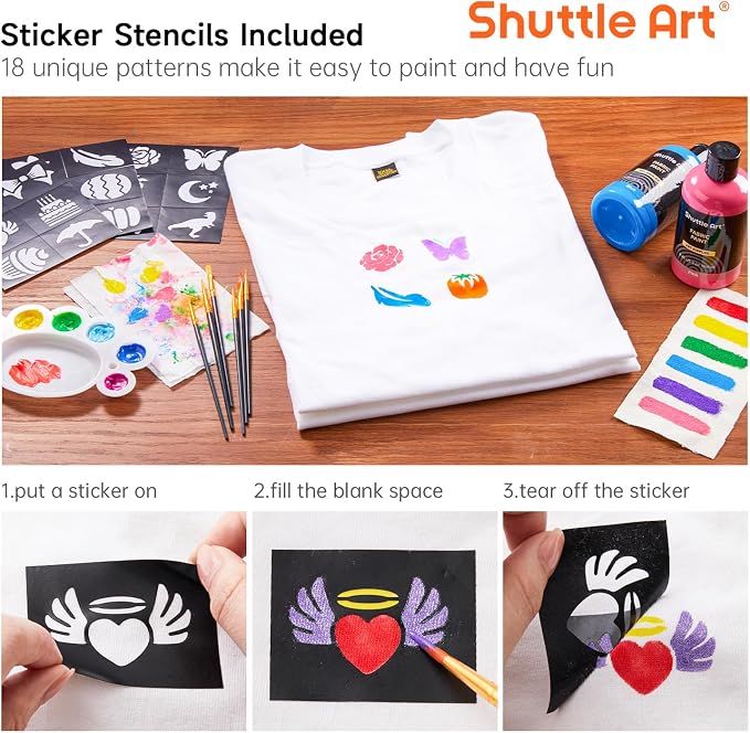 Shuttle Art 18 Colors Fabric Paint, 250ml/8.45oz, Permanent Soft Fabric Paint - Image 5