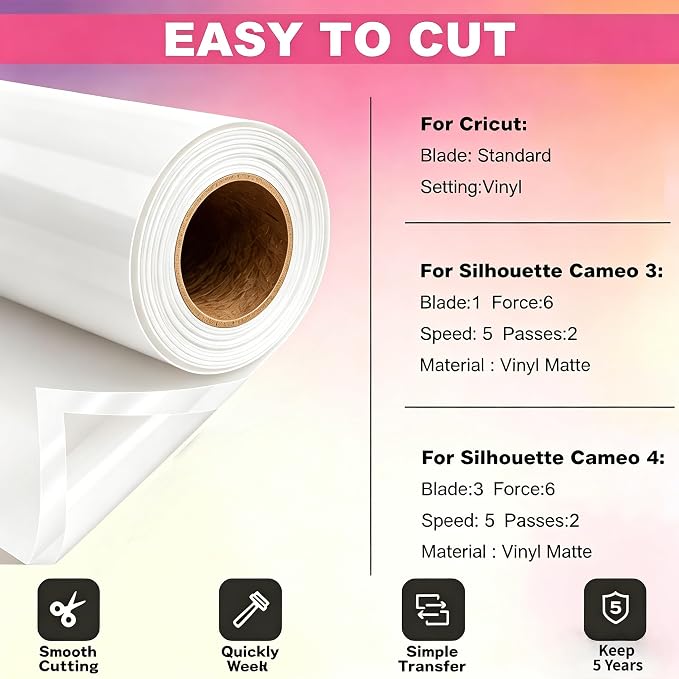 White Permanent Vinyl for Cricut Cutting Machine, Waterproof, Durable White - Image 3