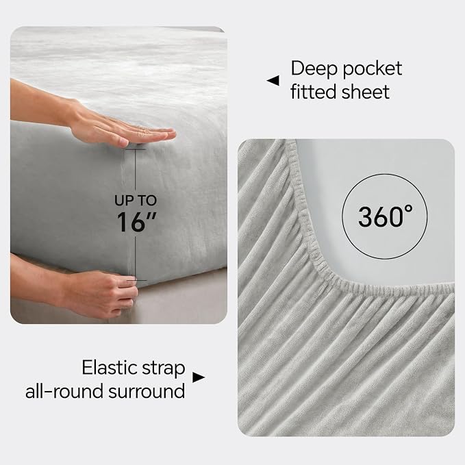 BEDELITE Flannel Sheets Queen Size Light Grey - Image 4