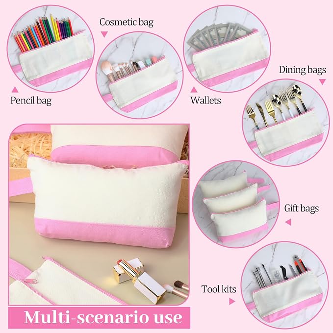 Silkfly 48 Pcs Cotton Canvas Makeup Bags Cosmetic Zipper Bags 10.2 x 5.5 x 2'' - Image 3