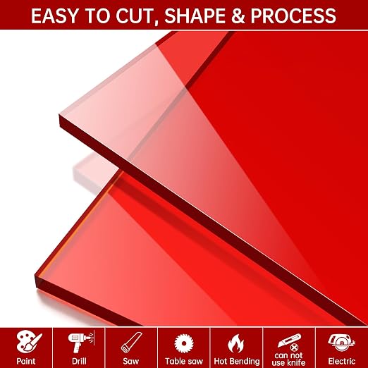 Red Acrylic Sheet 12" x 16", 2 Pack 1/8" Thick Translucent Cast Plexiglass - Image 4