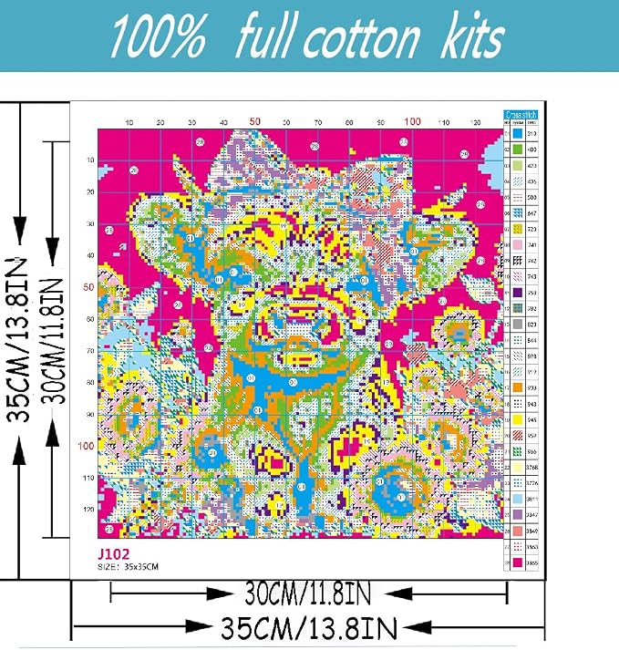 Cow Stamped Cross Stitch Kits for Adults Beginner, Sunflowers Counted Cross - Image 2