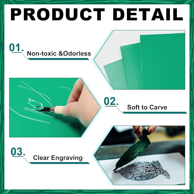 Yeaqee 8 Pcs 9 x 12 Inch Linoleum Blocks - Image 3