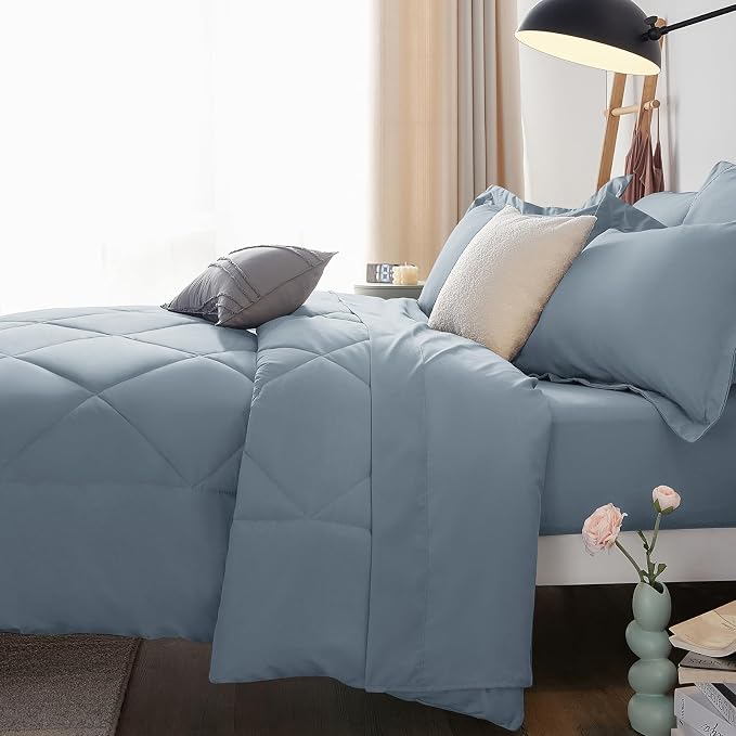 CozyLux King Size Comforter Set Dusty Blue - Image 9