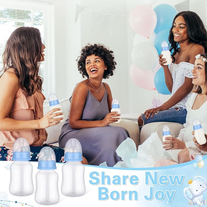 TrelaCo Bottle Chug Baby Shower Game 20 Pcs Baby Bottles Shower Favor with 1 Elephant Theme Sign for Gender Reveal Party Supplies Gifts(Blue)