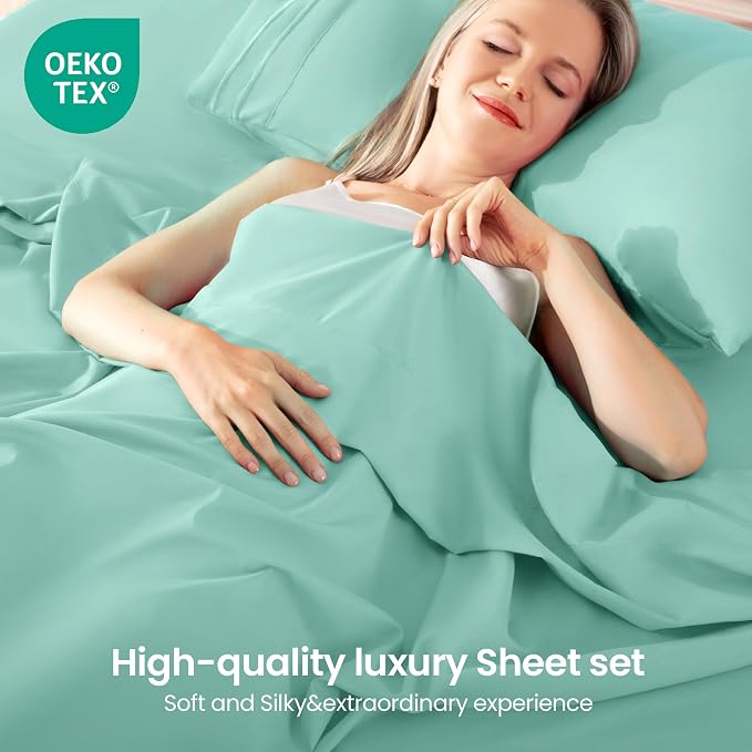 ROSE&RISY Light Green Full Sheet Set, 4 Pieces Soft Bedding Sheet Set, - Image 2