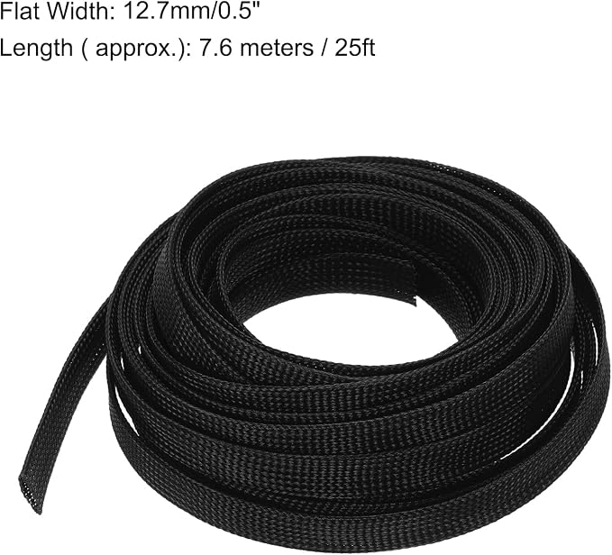 uxcell PET Expandable Sleeving 25ft 1/2" Black Cable Management Sleeve Cord - Image 3