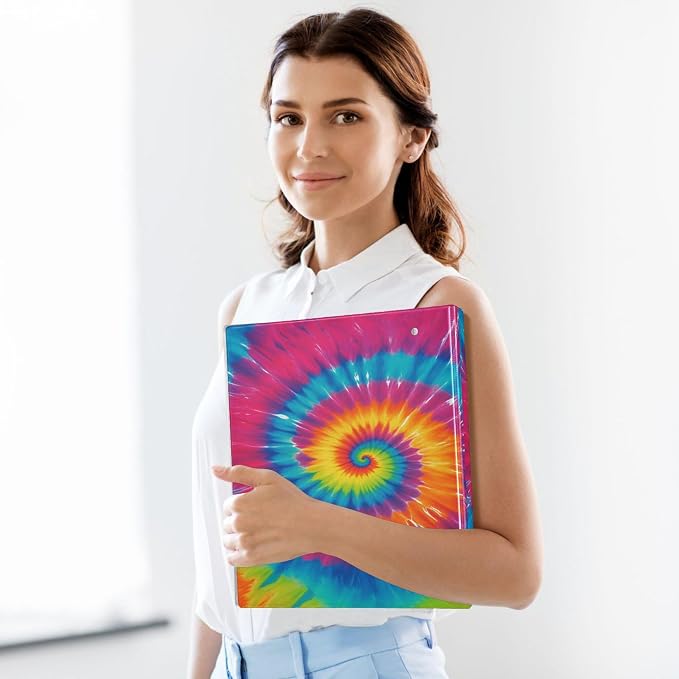 Tie Dye Round Ring Binders 1.5 Inch Rainbow 3 Ring Clipboard Binder - Image 5