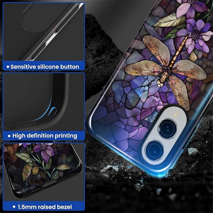 for Samsung Galaxy S25 Edge Case, Stained Glass Dragonfly Pattern Glossy 2 in 1 - Image 4