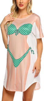Ekouaer Women's Bikini Shirt Cover Up Short Sleeve Cute Bikini Print Cover-Up - Image 3