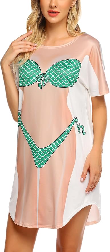 Ekouaer Women's Bikini Shirt Cover Up Short Sleeve Cute Bikini Print Cover-Up - Image 3