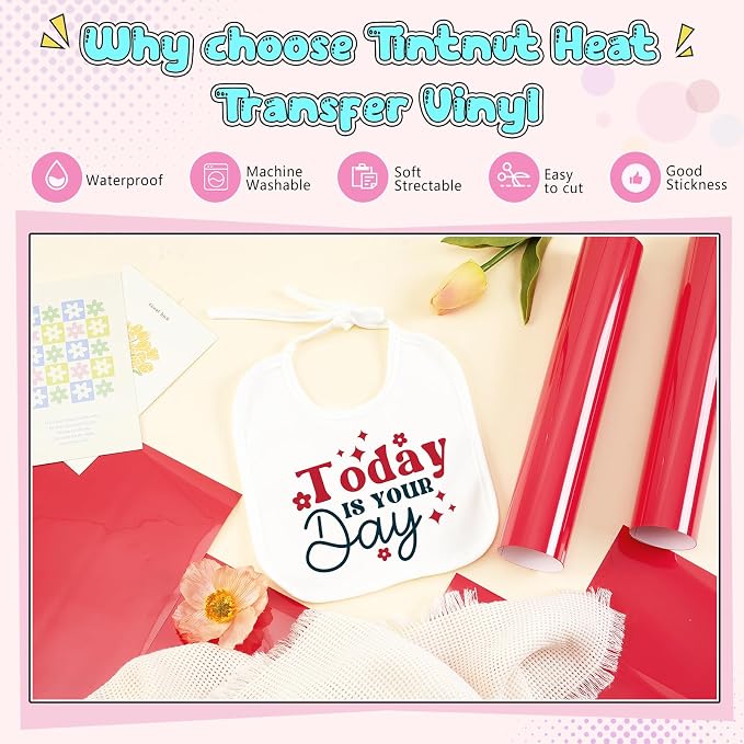 Tintnut Teaberry Color Heat Transfer Vinyl, easy cut & weed, stretch washable - Image 3