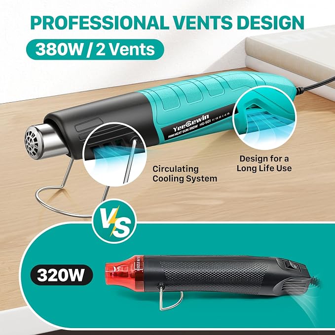 Heat Gun, 380W Fast Heat Mini Hot Air Gun - Image 5