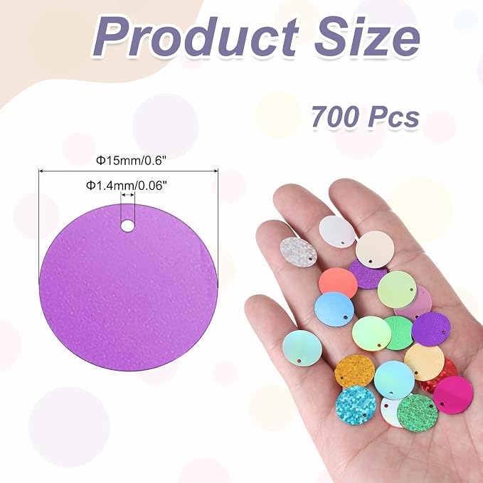 MECCANIXITY 700 Pcs Flat Round Sequins 15mm/0.6 Inch Loose Paillettes Craft - Image 2