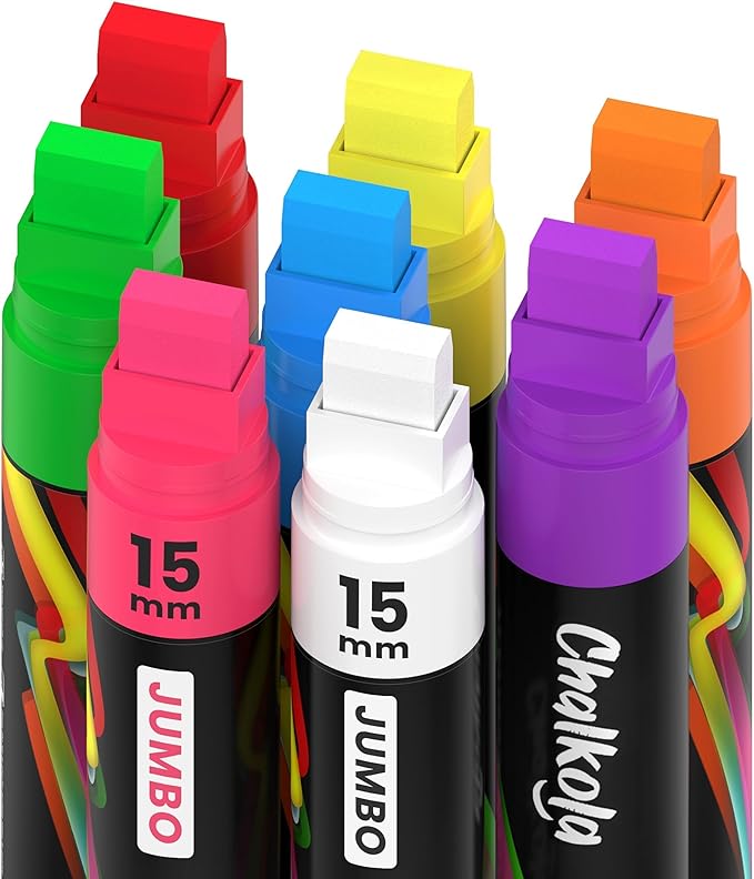 8 Washable Window Markers for Cars - 15mm Jumbo by Chalkola