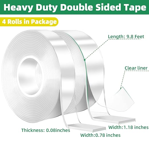 4 Rolls Double Sided Tape Heavy Duty, Nano Tape Double Sided Mounting Tape | - Image 2