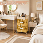 3 Tier Beige Rolling Storage Cart Metal on Wheels, Cream Three Tiered Diaper - Image 7
