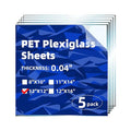 5-Pack of 12×12" x 0.04" PET Plexiglass Sheets, Transparent Clear Flexible by MorefaLife