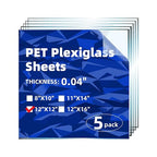 5-Pack of 12×12" x 0.04" PET Plexiglass Sheets, Transparent Clear Flexible by MorefaLife