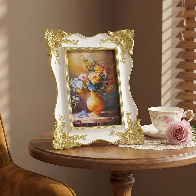 Cuspin 5x7 Picture Frame White and Gold Frames, Vintage Decorative Resin Photo - Image 4
