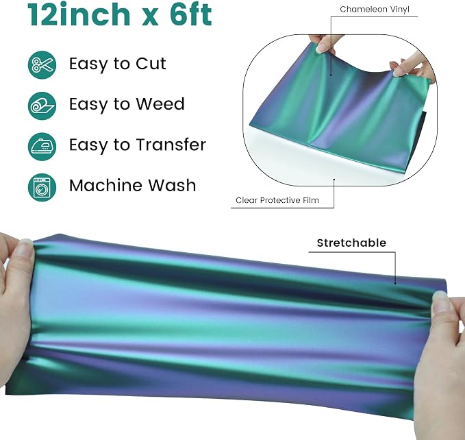 Chameleon HTV Heat Transfer Vinyl, Iron On Vinyl Purple to Green 12" x6ft | - Image 3