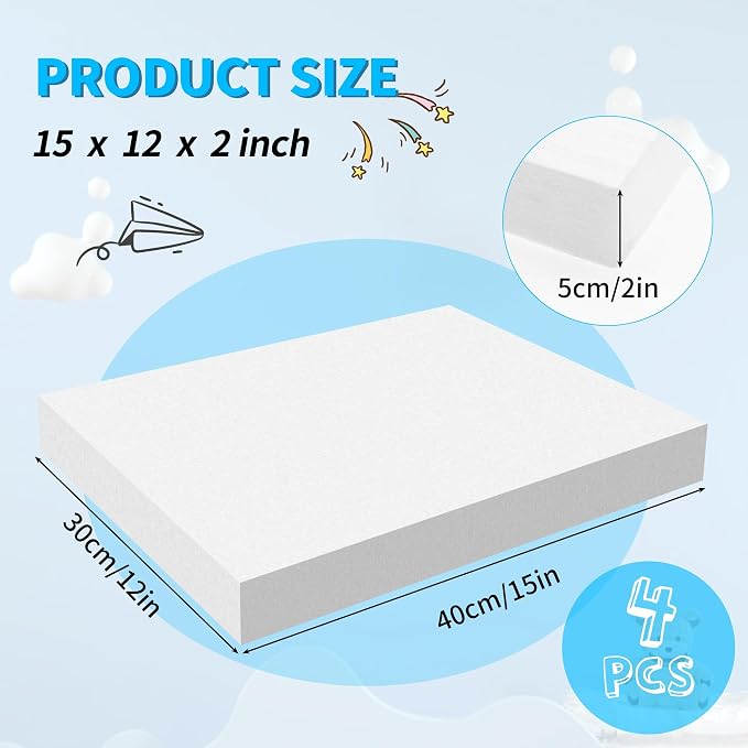 LuckyFoam White 4 Pack 15x12x2 inch Foam Sheets 2 Inch Thick | Polystyrene - Image 2