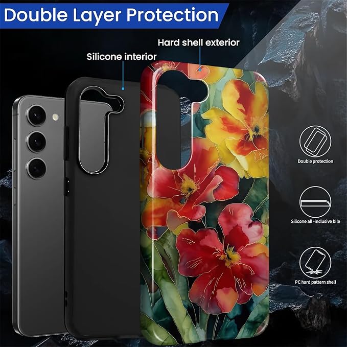 Case for Samsung Galaxy S23 Plus Case, Vintage Floral Girly Design Hybrid Dual - Image 6