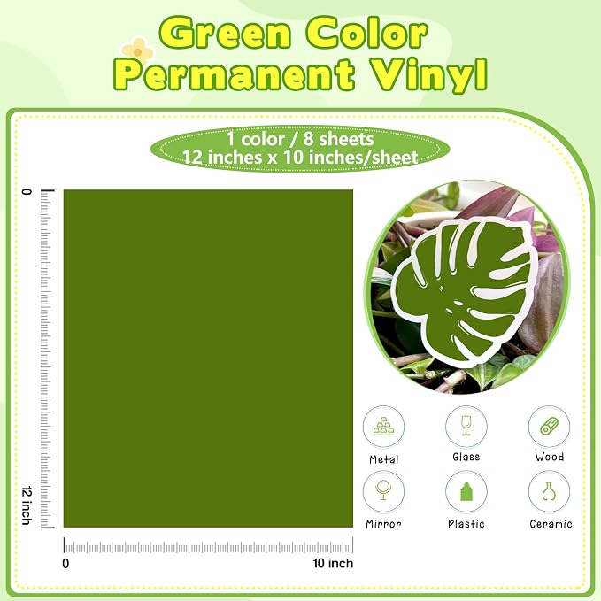 Tintnut Grass Green Permanent Vinyl 8 Sheets 12''x10'' Adhesive Vinyl | Solid - Image 2