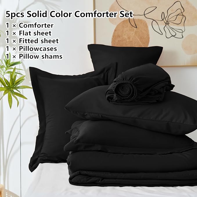 CozyLux Twin Comforter Set Black, 5 Pieces Bed in a Bag Twin Comforter Set - Image 6