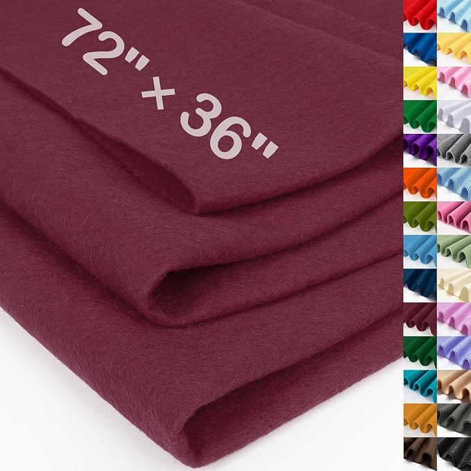 XSEINO Burgundy Large Felt Fabric 72" X 36 ", 1.4 mm Thick Soft Felt Fabric by XSEINOiscreating%EF%BC%81