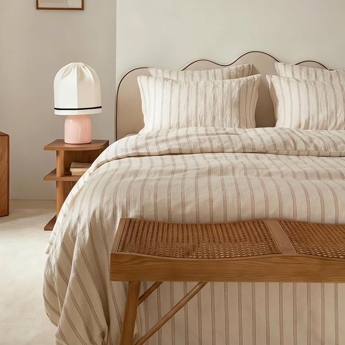 mixinni Striped Duvet Cover Set Full Size, 3 Piece Cotton Linen Blend Bedding - Image 2