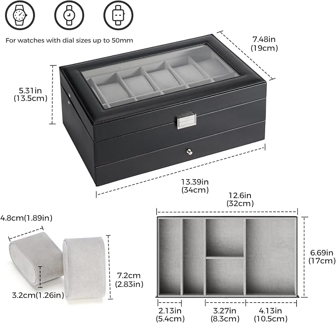 ProCase Watch Box, 12 Slot Mens Watch Case - Image 6