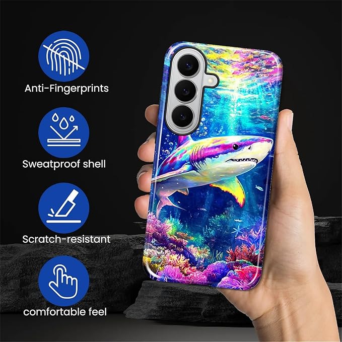 for Samsung Galaxy S26 Case, Colorful Ocean Sharks Pattern Glossy 2 in 1 - Image 6