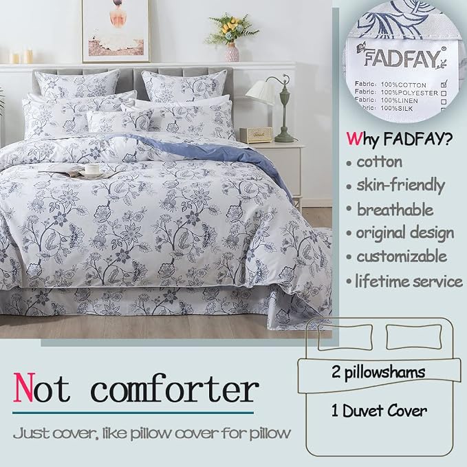 FADFAY Twin XL Duvet Cover Set Floral Bedding Percale Cotton 600 TC College - Image 2