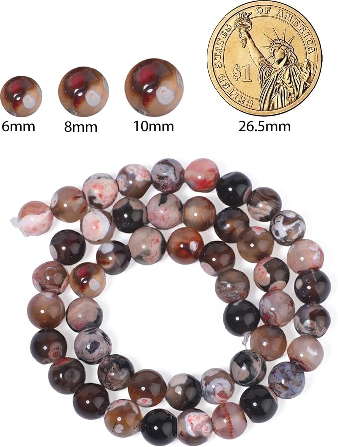 35pcs Round Loose Orange&Coffee Fire Agate Beads - Image 2