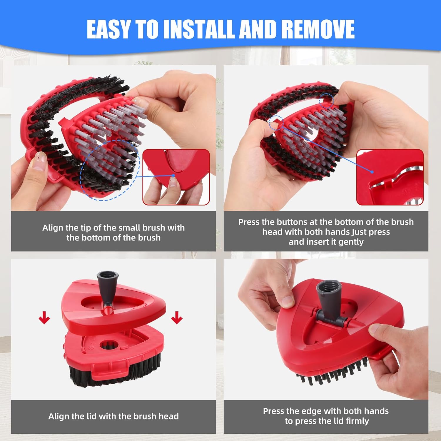 4 Pack Spin Mop Replacements Heads Compatible for Oceda RinseClean 2-Tank System,Microfiber Spin Mop Refills Head,1 Gray Mop Scrub Brush + 1 Mop Base + 4 Pack Easy Cleaning Mop Head Replacement